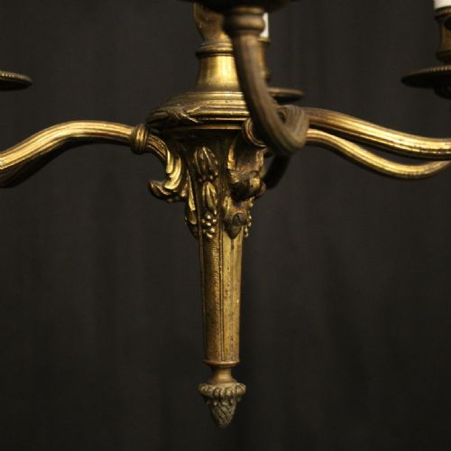FRENCH SMALL BRONZE 6 LIGHT ANTIQUE CHANDELIER - ADDITIONAL PHOTO 6