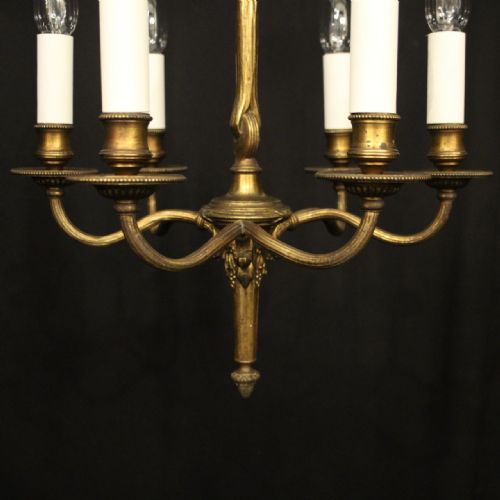 FRENCH SMALL BRONZE 6 LIGHT ANTIQUE CHANDELIER - ADDITIONAL PHOTO 7