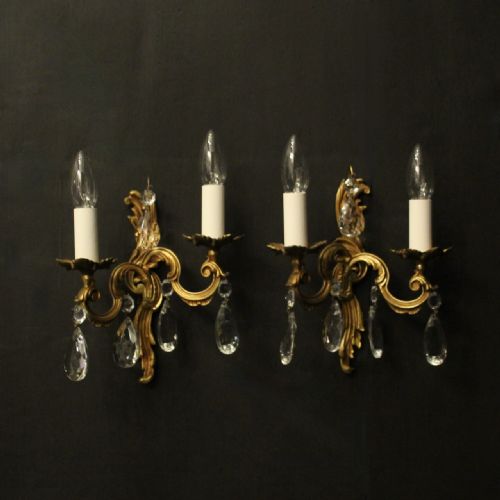 french pair of gilded twin arm antique wall lights - CATEGORY: ANTIQUE LIGHTING - DATED 1920