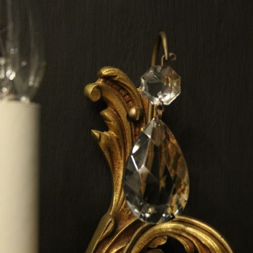 FRENCH PAIR OF GILDED TWIN ARM ANTIQUE WALL LIGHTS - ADDITIONAL PHOTO 5
