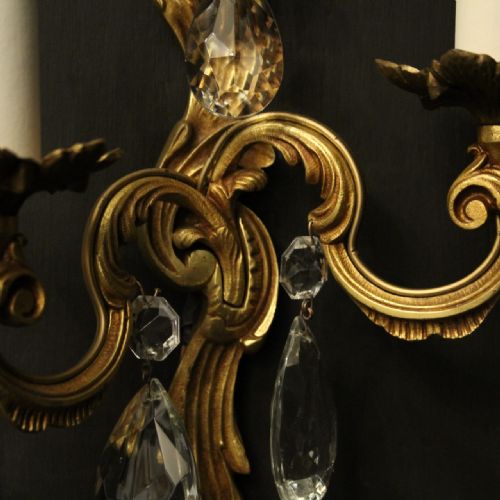 FRENCH PAIR OF GILDED TWIN ARM ANTIQUE WALL LIGHTS - ADDITIONAL PHOTO 6