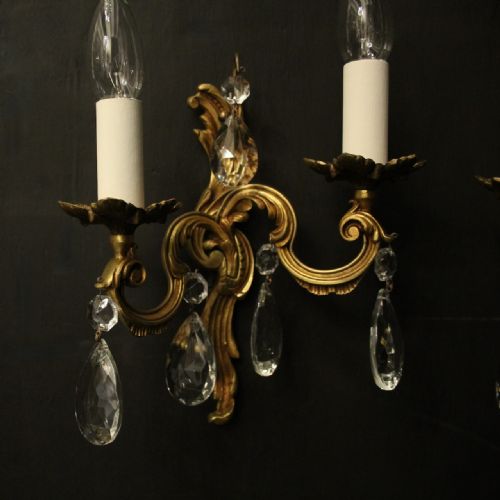 FRENCH PAIR OF GILDED TWIN ARM ANTIQUE WALL LIGHTS - ADDITIONAL PHOTO 7
