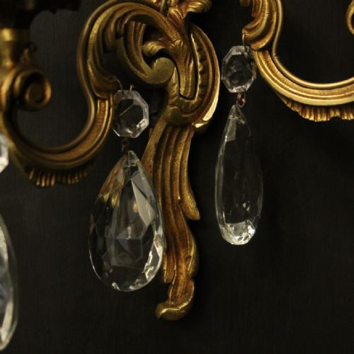 FRENCH PAIR OF GILDED TWIN ARM ANTIQUE WALL LIGHTS - ADDITIONAL PHOTO 8