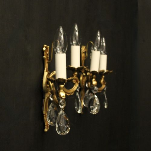 FRENCH PAIR OF GILDED TWIN ARM ANTIQUE WALL LIGHTS - ADDITIONAL PHOTO 9