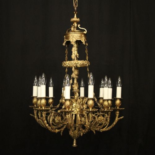 french gilded bronze 12 light antique candle chandelier - CATEGORY: ANTIQUE LIGHTING - DATED 19TH CENTURY