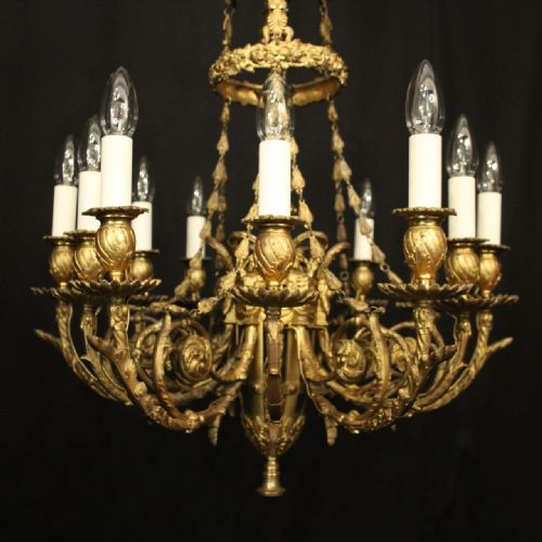 FRENCH GILDED BRONZE 12 LIGHT ANTIQUE CANDLE CHANDELIER - ADDITIONAL PHOTO 1