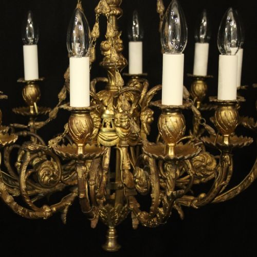 FRENCH GILDED BRONZE 12 LIGHT ANTIQUE CANDLE CHANDELIER - ADDITIONAL PHOTO 2