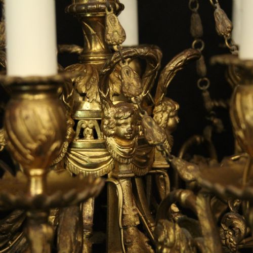 FRENCH GILDED BRONZE 12 LIGHT ANTIQUE CANDLE CHANDELIER - ADDITIONAL PHOTO 4