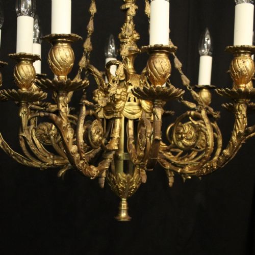 FRENCH GILDED BRONZE 12 LIGHT ANTIQUE CANDLE CHANDELIER - ADDITIONAL PHOTO 5