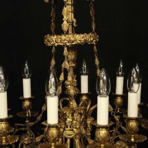 FRENCH GILDED BRONZE 12 LIGHT ANTIQUE CANDLE CHANDELIER - ADDITIONAL PHOTO 6