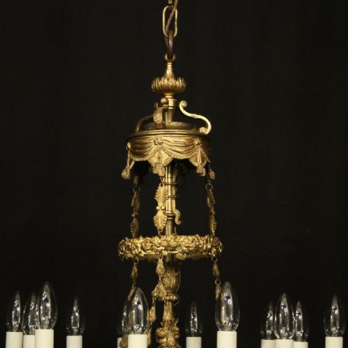 FRENCH GILDED BRONZE 12 LIGHT ANTIQUE CANDLE CHANDELIER - ADDITIONAL PHOTO 7