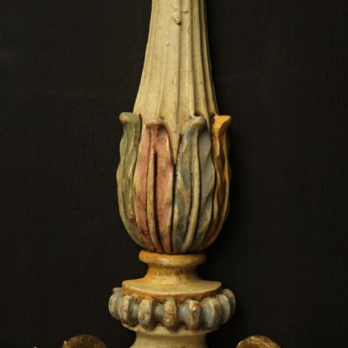 FRENCH POLYCHROME WOODEN TWIN ARM ANTIQUE WALL LIGHTS - ADDITIONAL PHOTO 6