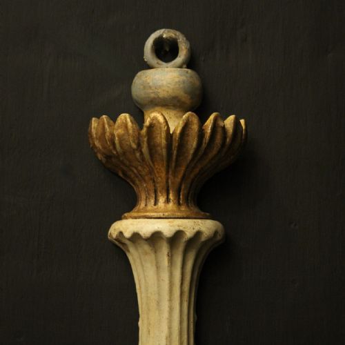 FRENCH POLYCHROME WOODEN TWIN ARM ANTIQUE WALL LIGHTS - ADDITIONAL PHOTO 7