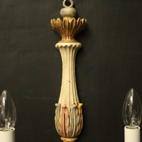 FRENCH POLYCHROME WOODEN TWIN ARM ANTIQUE WALL LIGHTS - ADDITIONAL PHOTO 8