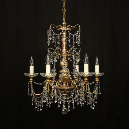 florentine silver giltwood crystal 6 light chandelier - CATEGORY: ANTIQUE LIGHTING - DATED 1930