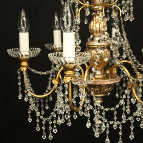 FLORENTINE SILVER GILTWOOD CRYSTAL 6 LIGHT CHANDELIER - ADDITIONAL PHOTO 1