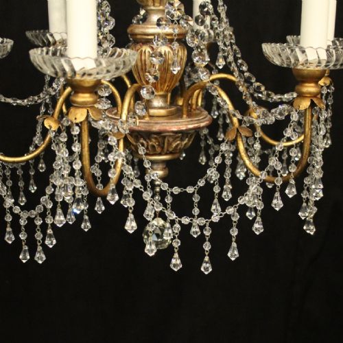 FLORENTINE SILVER GILTWOOD CRYSTAL 6 LIGHT CHANDELIER - ADDITIONAL PHOTO 4