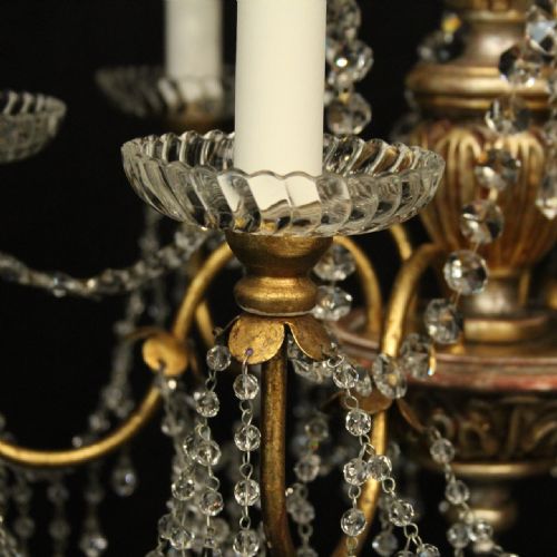 FLORENTINE SILVER GILTWOOD CRYSTAL 6 LIGHT CHANDELIER - ADDITIONAL PHOTO 6