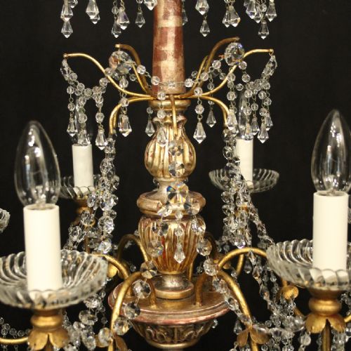 FLORENTINE SILVER GILTWOOD CRYSTAL 6 LIGHT CHANDELIER - ADDITIONAL PHOTO 7