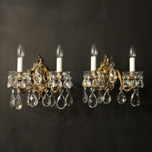 french pair of gilded twin arm antiques wall lights - CATEGORY: ANTIQUE LIGHTING - DATED 1920