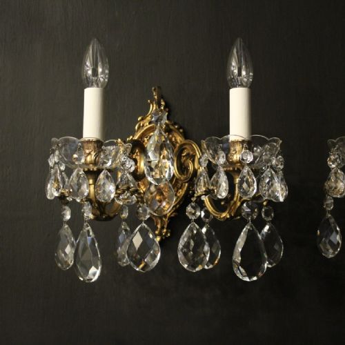 FRENCH PAIR OF GILDED TWIN ARM ANTIQUES WALL LIGHTS - ADDITIONAL PHOTO 1