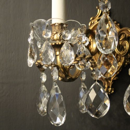 FRENCH PAIR OF GILDED TWIN ARM ANTIQUES WALL LIGHTS - ADDITIONAL PHOTO 2