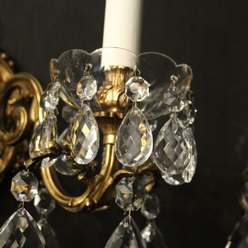 FRENCH PAIR OF GILDED TWIN ARM ANTIQUES WALL LIGHTS - ADDITIONAL PHOTO 3