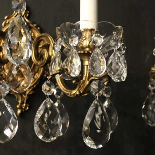 FRENCH PAIR OF GILDED TWIN ARM ANTIQUES WALL LIGHTS - ADDITIONAL PHOTO 4