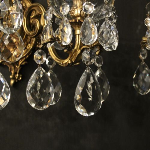 FRENCH PAIR OF GILDED TWIN ARM ANTIQUES WALL LIGHTS - ADDITIONAL PHOTO 5