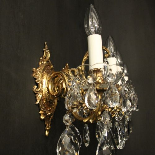 FRENCH PAIR OF GILDED TWIN ARM ANTIQUES WALL LIGHTS - ADDITIONAL PHOTO 8