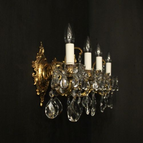 FRENCH PAIR OF GILDED TWIN ARM ANTIQUES WALL LIGHTS - ADDITIONAL PHOTO 9