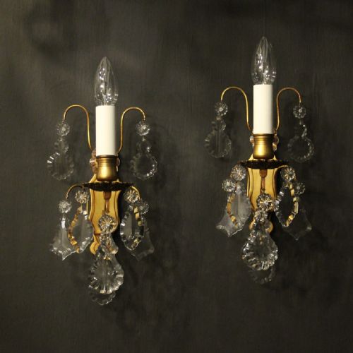 french pair of gilded single arm antique wall lights - CATEGORY: ANTIQUE LIGHTING - DATED 1920