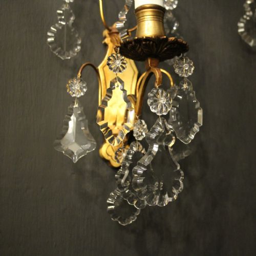 FRENCH PAIR OF GILDED SINGLE ARM ANTIQUE WALL LIGHTS - ADDITIONAL PHOTO 1
