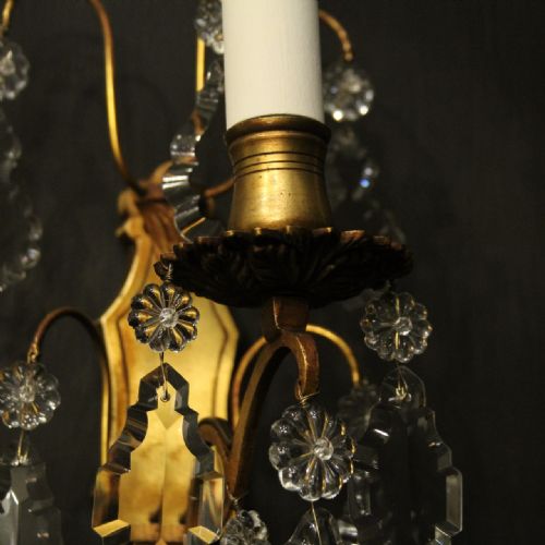 FRENCH PAIR OF GILDED SINGLE ARM ANTIQUE WALL LIGHTS - ADDITIONAL PHOTO 3