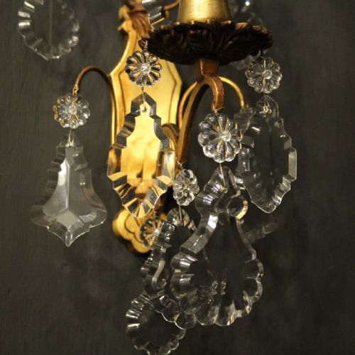 FRENCH PAIR OF GILDED SINGLE ARM ANTIQUE WALL LIGHTS - ADDITIONAL PHOTO 4
