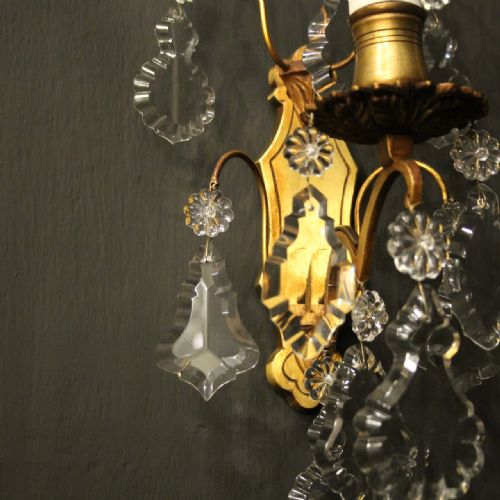 FRENCH PAIR OF GILDED SINGLE ARM ANTIQUE WALL LIGHTS - ADDITIONAL PHOTO 5