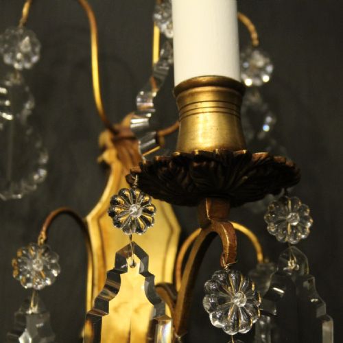 FRENCH PAIR OF GILDED SINGLE ARM ANTIQUE WALL LIGHTS - ADDITIONAL PHOTO 7