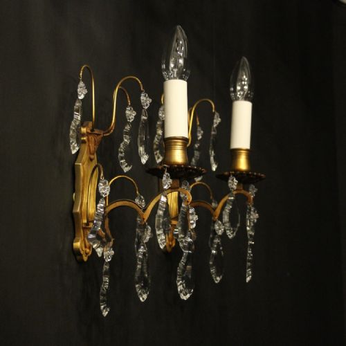 FRENCH PAIR OF GILDED SINGLE ARM ANTIQUE WALL LIGHTS - ADDITIONAL PHOTO 9