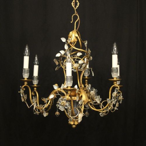 florentine gilt crystal floral chandelier - CATEGORY: ANTIQUE LIGHTING - DATED 1930