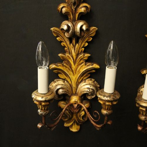 FLORENTINE PAIR OF GILTWOOD TWIN ARM WALL LIGHTS - ADDITIONAL PHOTO 2