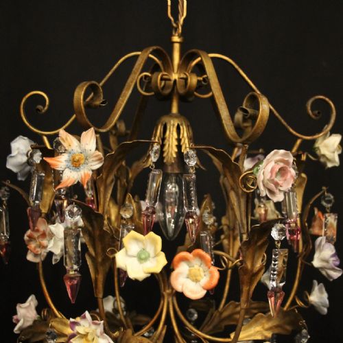 FRENCH TOLEWARE SINGLE LIGHT CHANDELIER - ADDITIONAL PHOTO 3