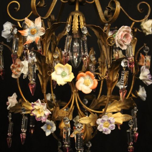 FRENCH TOLEWARE SINGLE LIGHT CHANDELIER - ADDITIONAL PHOTO 4