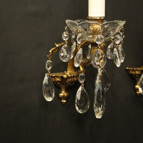 FRENCH PAIR OF GILDED CRYSTAL SINGLE ARM ANTIQUE WALL LIGHTS - ADDITIONAL PHOTO 2
