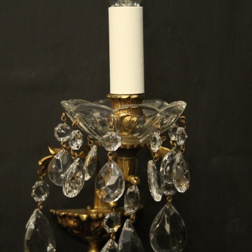 FRENCH PAIR OF GILDED CRYSTAL SINGLE ARM ANTIQUE WALL LIGHTS - ADDITIONAL PHOTO 3
