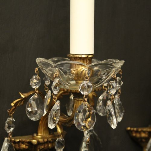 FRENCH PAIR OF GILDED CRYSTAL SINGLE ARM ANTIQUE WALL LIGHTS - ADDITIONAL PHOTO 5
