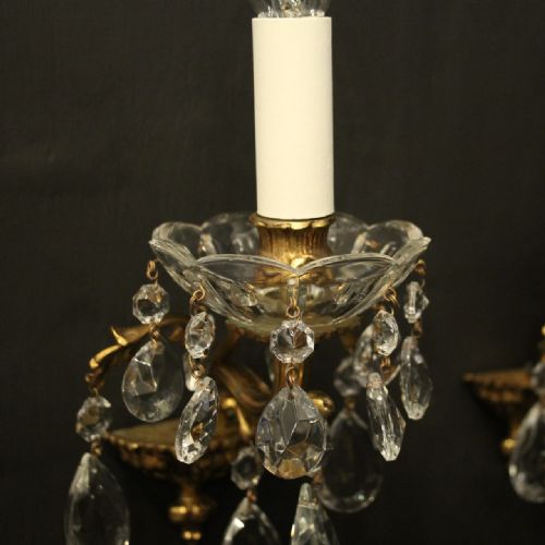 FRENCH PAIR OF GILDED CRYSTAL SINGLE ARM ANTIQUE WALL LIGHTS - ADDITIONAL PHOTO 7