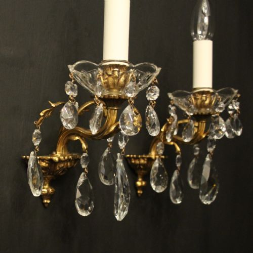 FRENCH PAIR OF GILDED CRYSTAL SINGLE ARM ANTIQUE WALL LIGHTS - ADDITIONAL PHOTO 8