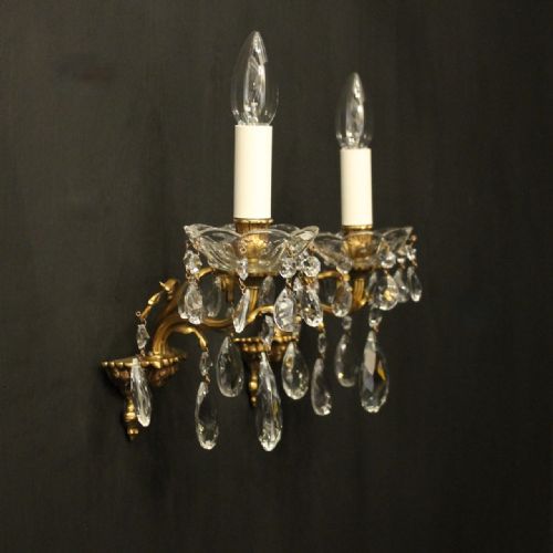 FRENCH PAIR OF GILDED CRYSTAL SINGLE ARM ANTIQUE WALL LIGHTS - ADDITIONAL PHOTO 9