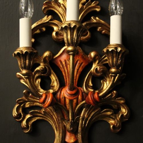 ITALIAN SET OF 3 GILDED POLYCHROME WALL LIGHTS - ADDITIONAL PHOTO 3