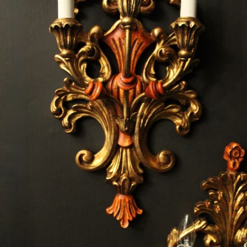 ITALIAN SET OF 3 GILDED POLYCHROME WALL LIGHTS - ADDITIONAL PHOTO 4